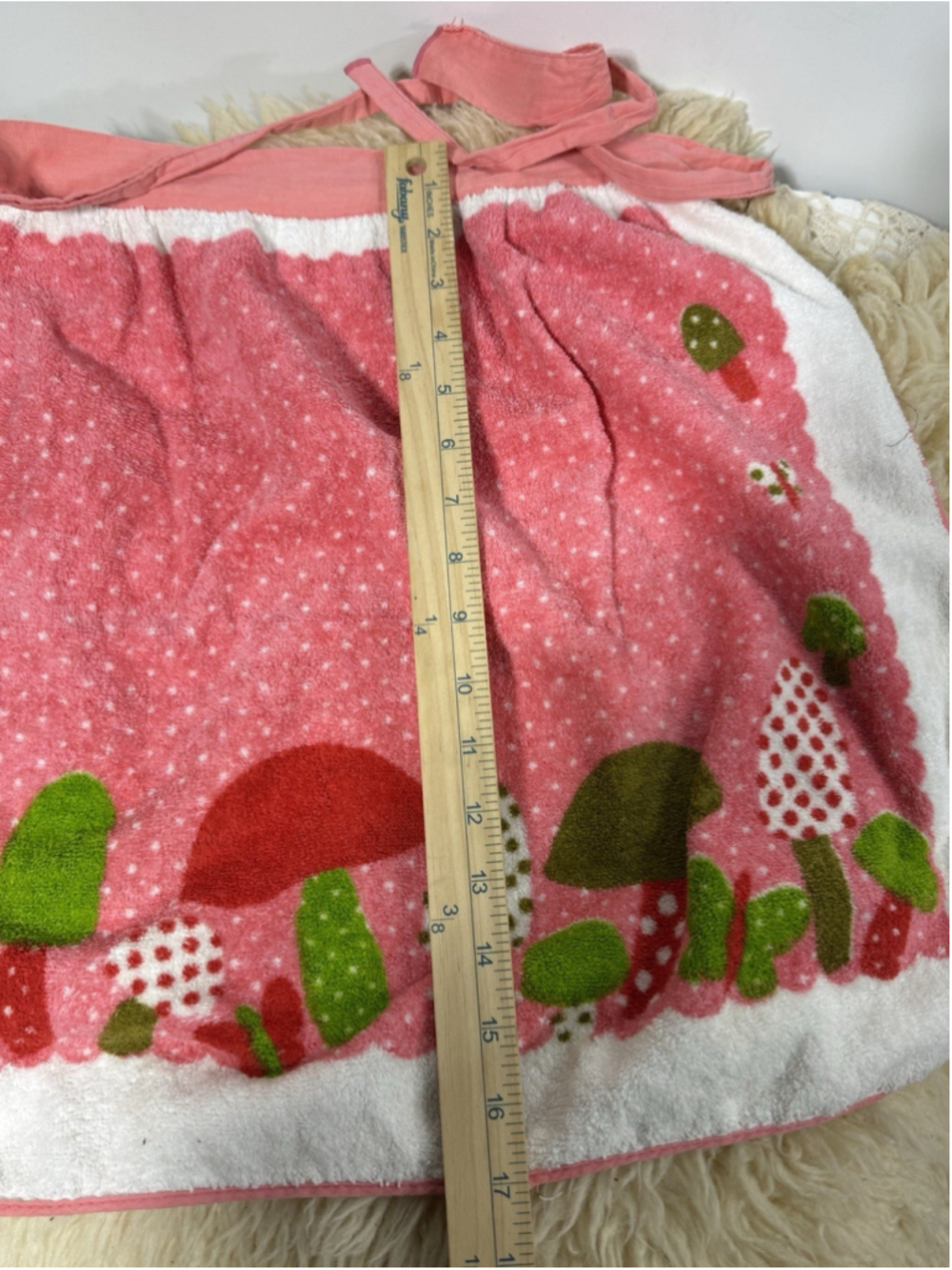 Vintage Pink Terry Cloth Mushroom Apron Forest Fancies Merry Mushroom Cottage - Picture 5 of 7